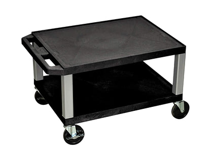 Luxor 16"H Multipurpose Rolling Utility Storage AV Cart - Black, 2 Shelves with Nickel Legs