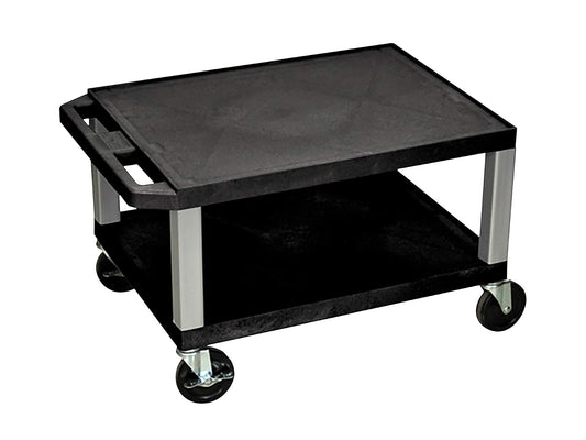 Luxor 16"H Multipurpose Rolling Utility Storage AV Cart - Black, 2 Shelves with Nickel Legs