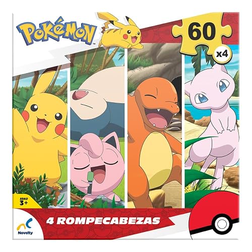 Novelty Corp - Rompecabezas Infantil 4 en 1 de Pokémon 60 Piezas Cada Uno