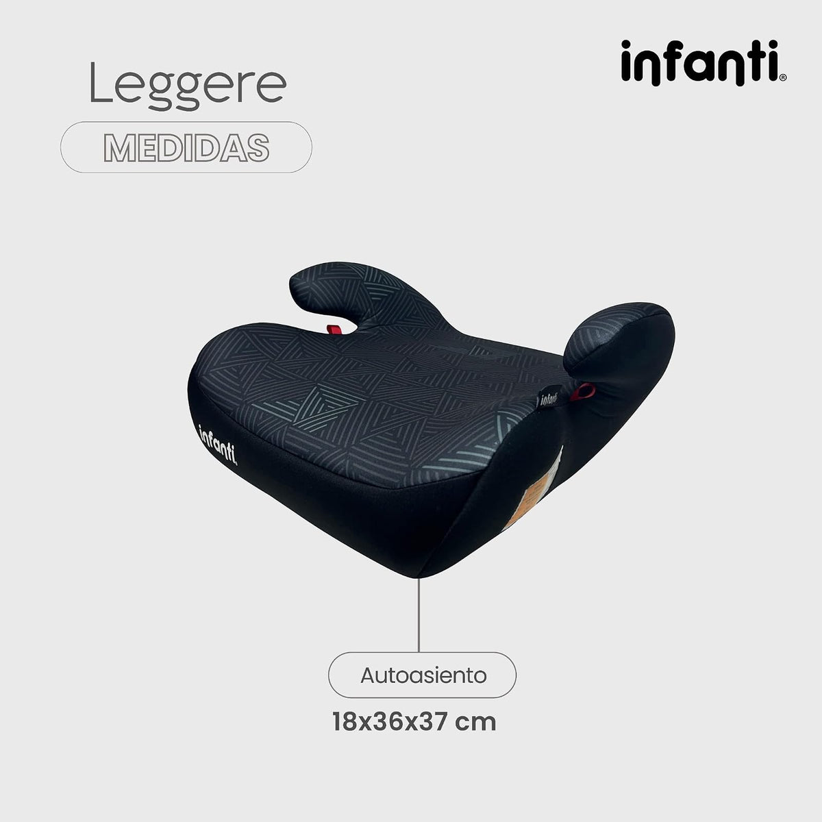 Infanti Autoasiento Booster LEGGERE Grupo III | Silla Elevadora para Niños de 22 a 36 kg (6-12 Años) | Ultra Ligero y Portátil | Funda Removible y Fácil de Instalar | Color Negro