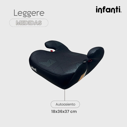 Infanti Autoasiento Booster LEGGERE Grupo III | Silla Elevadora para Niños de 22 a 36 kg (6-12 Años) | Ultra Ligero y Portátil | Funda Removible y Fácil de Instalar | Color Negro