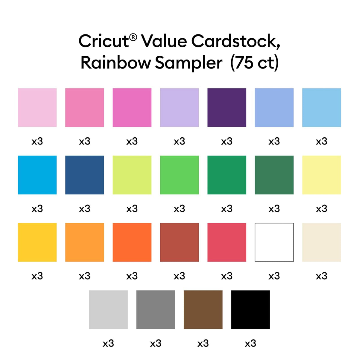Cricut Value Cardstock, Rainbow Sampler - 12 x 12 pulgadas (75 hojas)