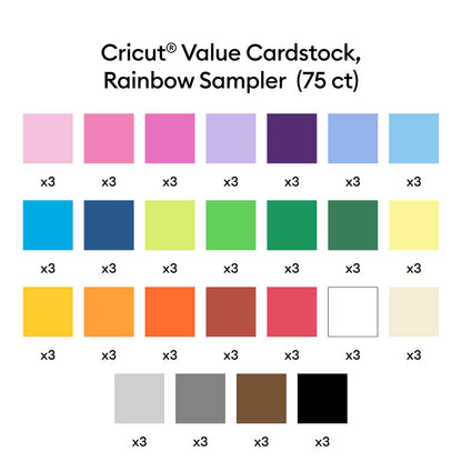 Cricut Value Cardstock, Rainbow Sampler - 12 x 12 pulgadas (75 hojas)