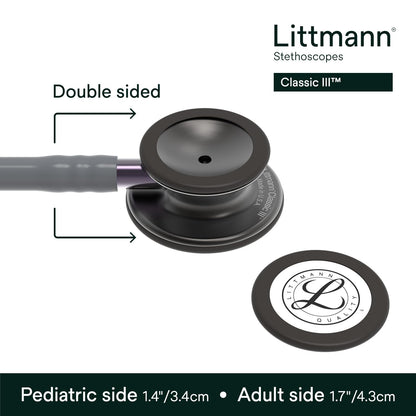 3M Littmann Estetoscopio Classic III, Manguera Color Gris, Acabado Humo, 69 cm (Modelo 5873)