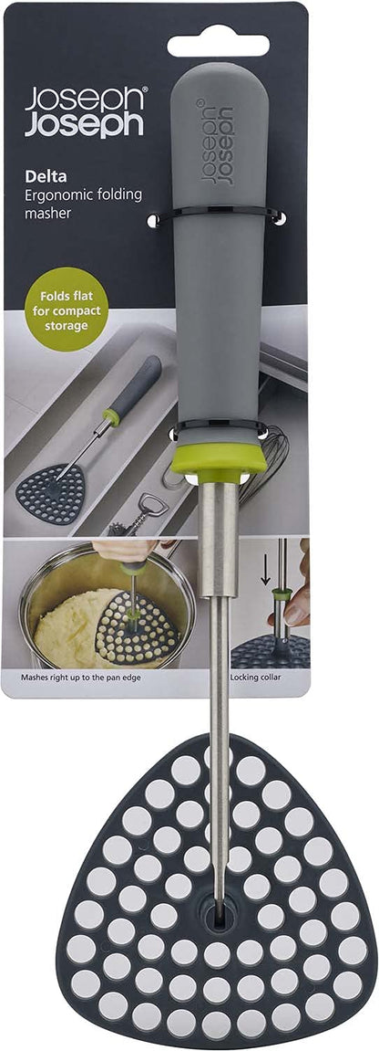 Joseph Joseph 10161 Delta Folding Potato Masher Stores Flat Space Saving Locking One-Size Gray/Green