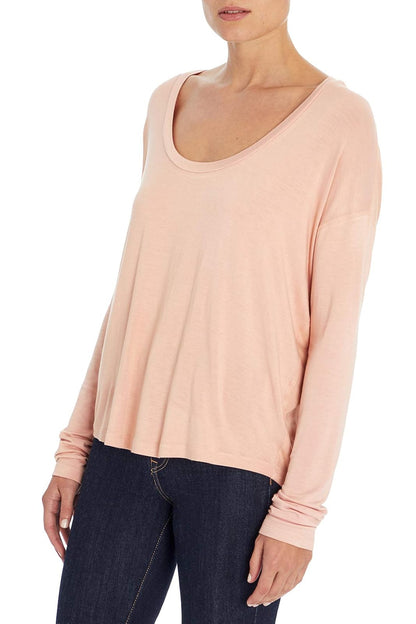 Three Dots Long Sleeve Scoop Hem tee Camiseta Mujer