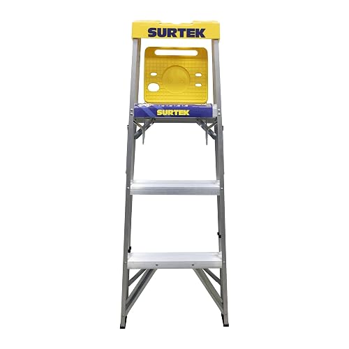 Surtek ET3 Escalera de Aluminio Tipo Tijera, 3 Peldaños, 1.21 m