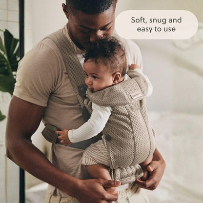 BabyBjörn Canguro Portabebé Mini, Gray Beige, 3D Mesh Newborn Carrier (7-15 lbs), Ergonomic, Easy-to-Use
