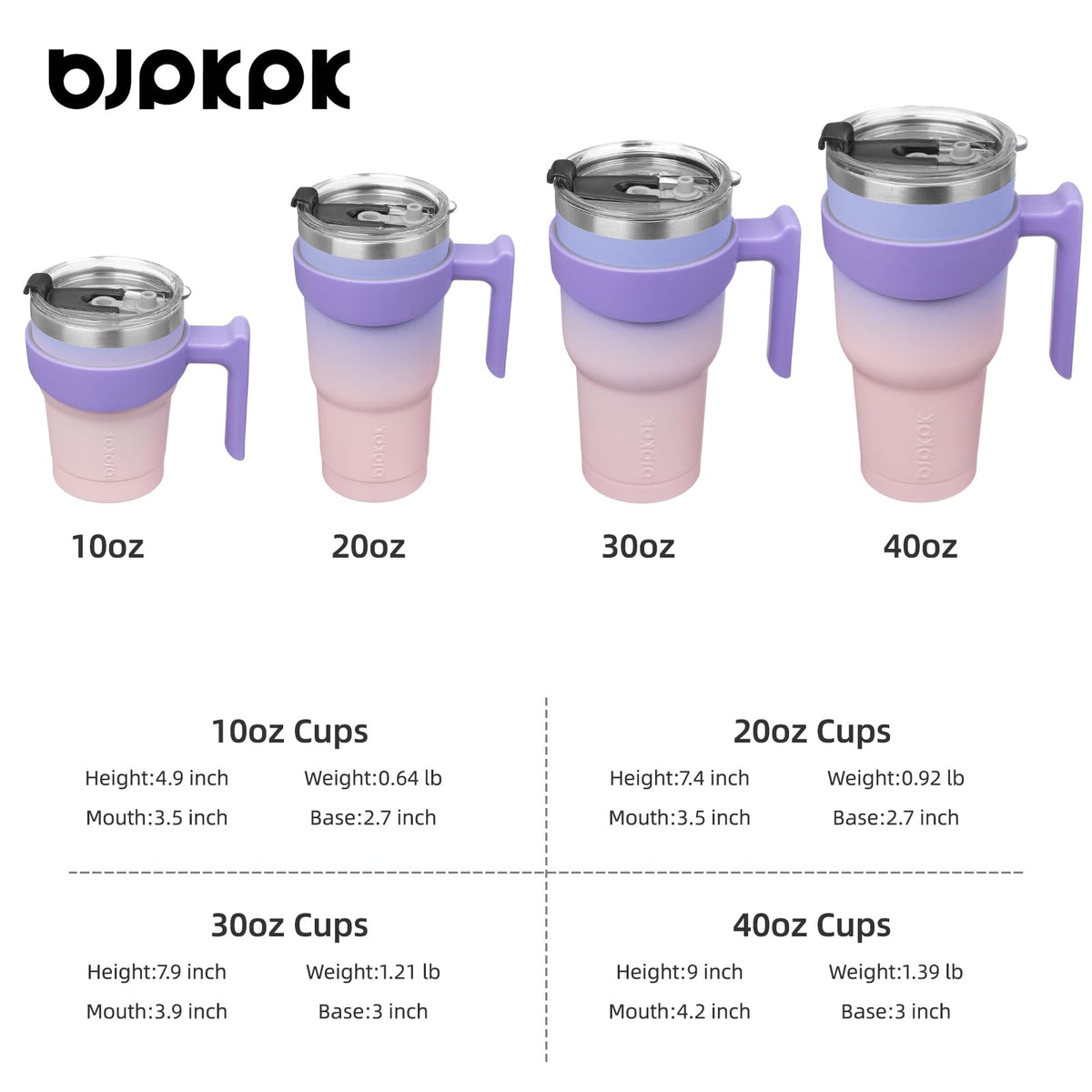 BJPKPK - Vaso de 30 onzas con asa y popote de acero inoxidable para viaje, vaso aislado con tapas, puesta de sol pastel