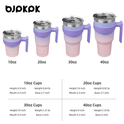BJPKPK - Vaso de 30 onzas con asa y popote de acero inoxidable para viaje, vaso aislado con tapas, puesta de sol pastel