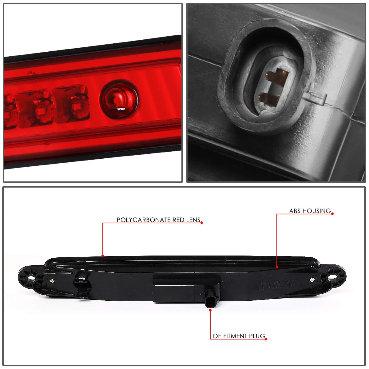 DNA Motoring 3BL-NARM04-LED-RD Full LED 3ª Tercera Lámpara Freno Trasera Rojo