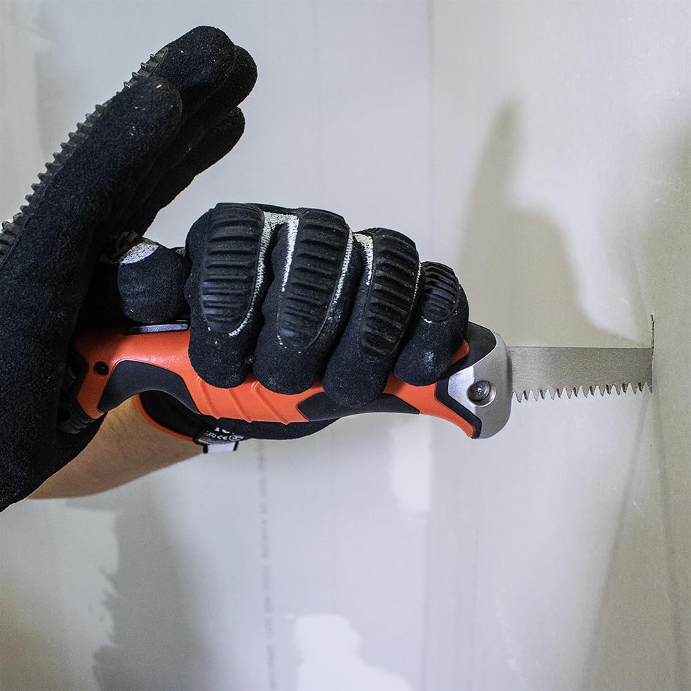 Klein Tools 31737 - Sierra de yeso plegable, sierra de mano con cierre trasero a 180 y 125 grados y agujero de amarre