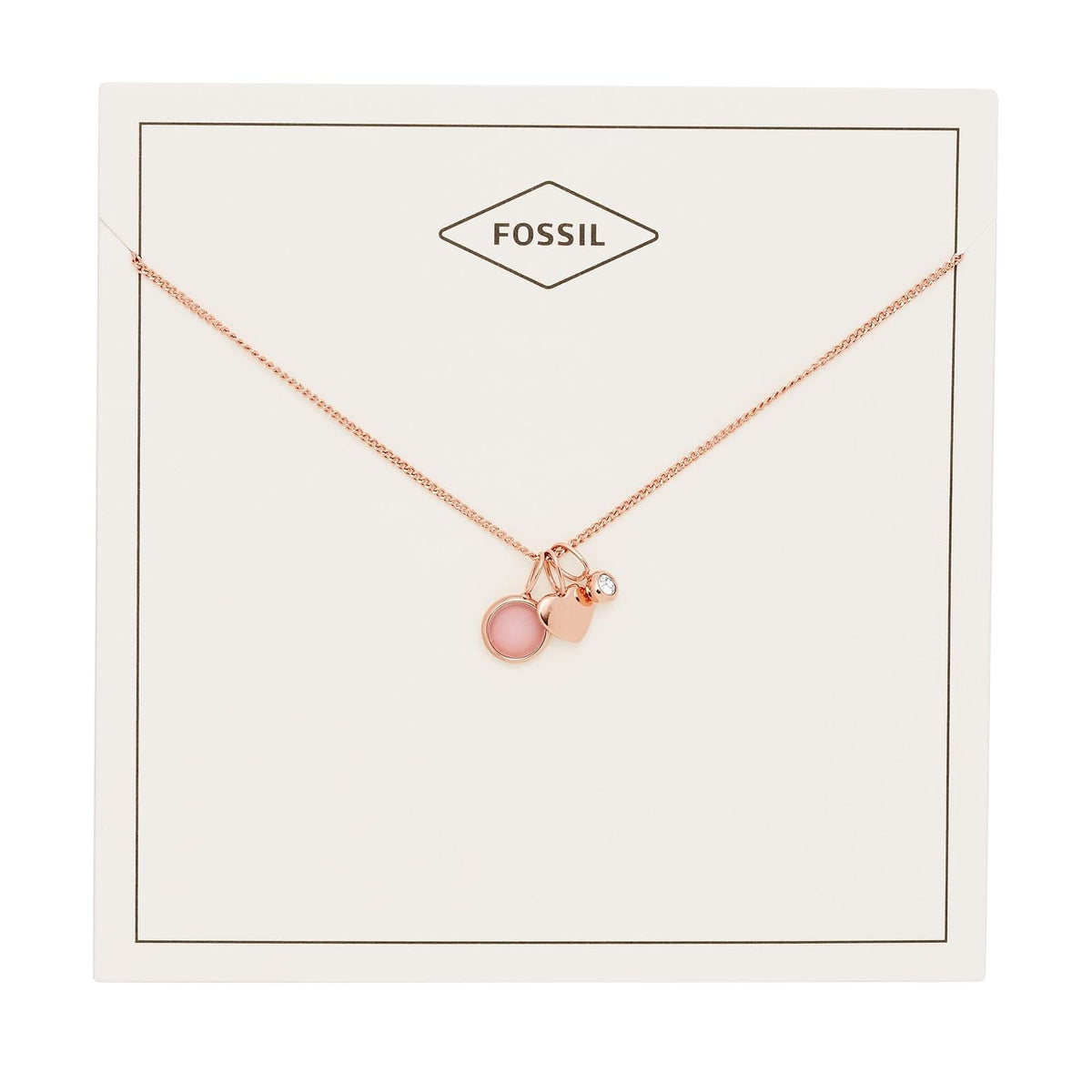 Fossil Collar de cadena con colgante de acero inoxidable en tono oro rosa para mujer