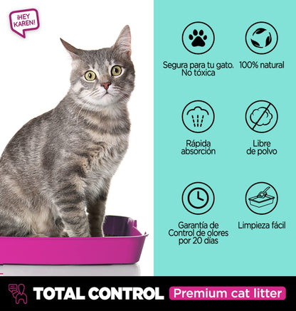 ¡Hey Karen! Arena para Gato 15 kg, Premium, Control Total, Elimina olores por Completo, Rápida Absorción, Libre de Polvo, Limpieza fácil, con Aroma, 20 días sin Mal Olor | 3 Bolsas de 5kg c/u