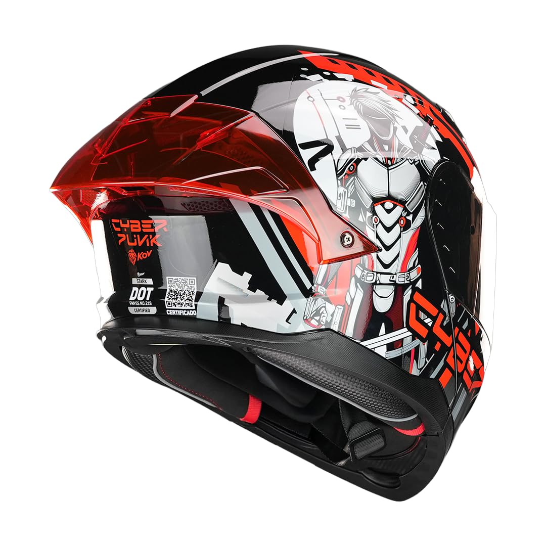KOV Casco Stark Cyber Punk Rojo Abatible para Moto Deportivo Certificado Dot