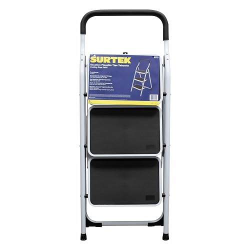 Surtek ETT3 Escalera Tubular Plegable Tipo Taburete de Acero de 3 escalones