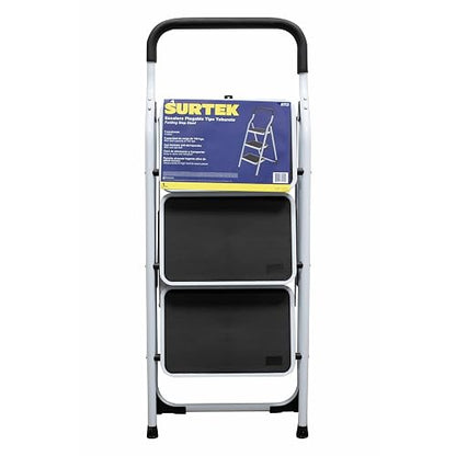 Surtek ETT3 Escalera Tubular Plegable Tipo Taburete de Acero de 3 escalones