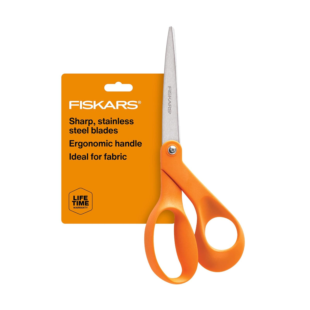Fiskars 8 Inch The Original Orange-Handled Scissors | Para manualidades, oficina y costura, mango ergonómico doblado que mantiene los materiales planos, cuchillas de acero de