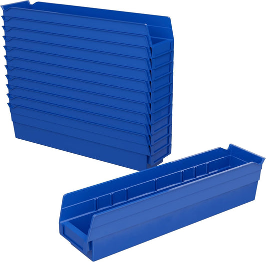 Akro-Mils 30128 18-Inch by 4-Inch by 4-Inch Plastic Nesting Shelf Bin Box, Blue, Case of 12