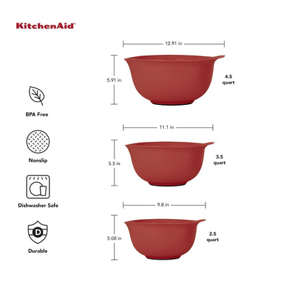 KitchenAid - Cuencos universales para mezclar, juego de 3 unidades, color rojo imperio