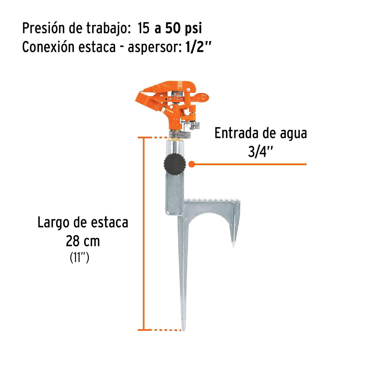 Truper ASP-11R, Aspersor metálico reforzado, estaca de escalón