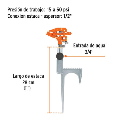 Truper ASP-11R, Aspersor metálico reforzado, estaca de escalón