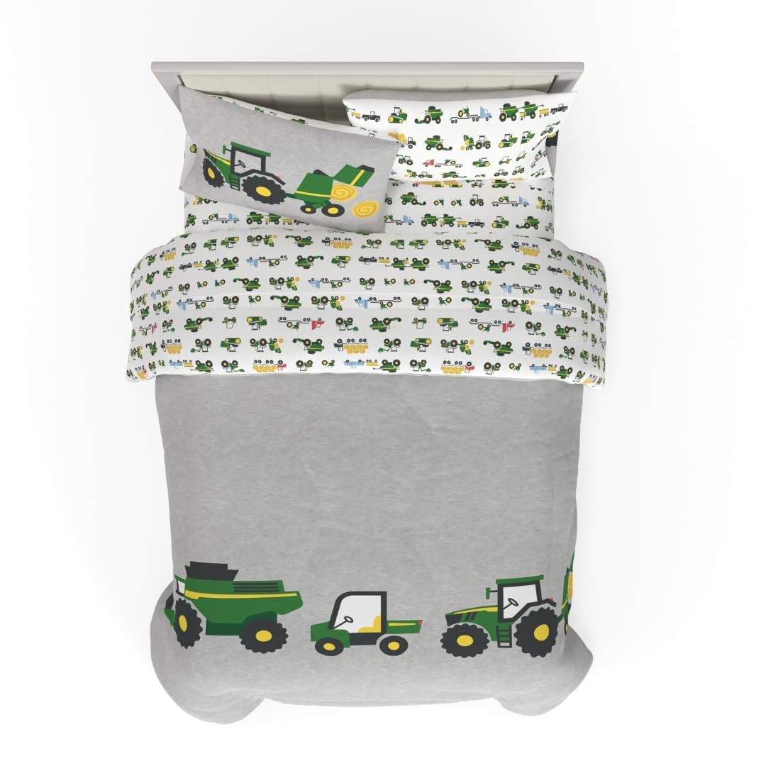 Franco Garfield Juego de Ropa de Cama Reversible, 5 Piezas - 4 Piece Twin Size - Verde - John Deere