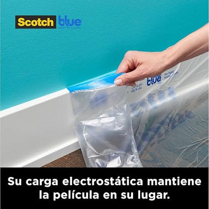SCOTCH 3M Plástico Pre-Encintado para Pintar, Transparente 1 rollo | Tamaño 60.9 cm x 24.4 m, Protección contra derrames y salpicaduras, Para proyectos de pintura, Sin residuos pegajosos