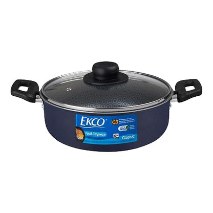 Ekco | Cacerola con Tapa Classic de Aluminio Antiadherente Azul 20cm | Tapa de vidrio, Espesor 1.7 mm, Calor uniforme, Asa de baquelita, Fácil limpieza, Libre de PFOA, Antiadherente Geothermic