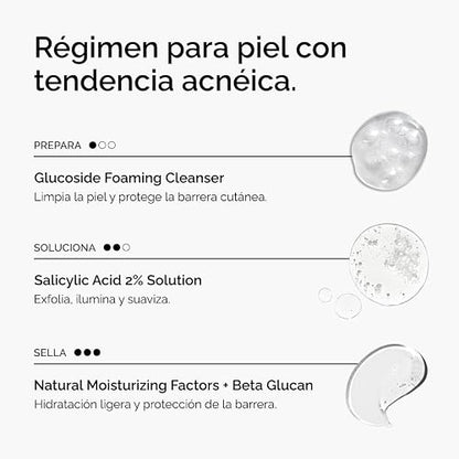 The Ordinary Clear Set, Kit de Skincare para Piel propensa a brotes — Régimen de 3 pasos que incluye: Glucoside Foaming Cleanser, Salicylic Acid 2% Solution y Natural Moisturizing Factors + Beta Glucan
