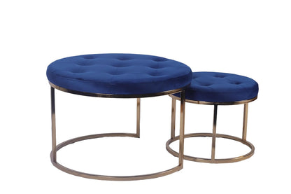 Sochic Set de Taburetes Redondos Tapizados en Terciopelo Azul con Base de Hierro y Patas de Metal Galvanizado