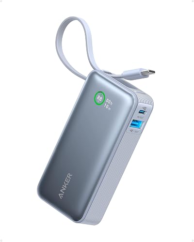 Anker Nano Powerbank 10.000 mAh Powerbank con Cable USB-C Integrado, PD 30 W de Potencia máxima con 1 x USB-C, 1 x USB-A, batería Compatible con iPhone14 Serie, MacBook, Galaxy, iPad y más (Azul)