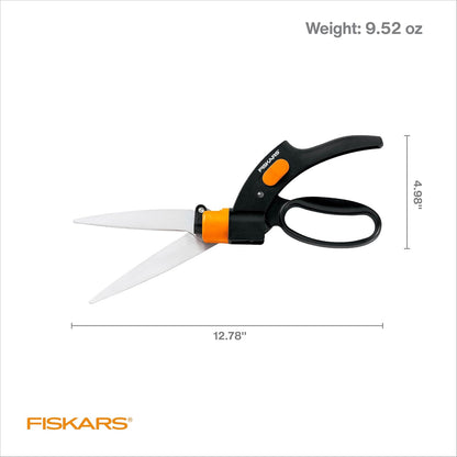 Fiskars Shear Ease - Cuchillas de Acero Inoxidable de 5 Pulgadas - Tijeras de Corte de Plantas de Hoja giratoria de 360 Grados - Tijeras de jardín y Cortador de zacate, Negro