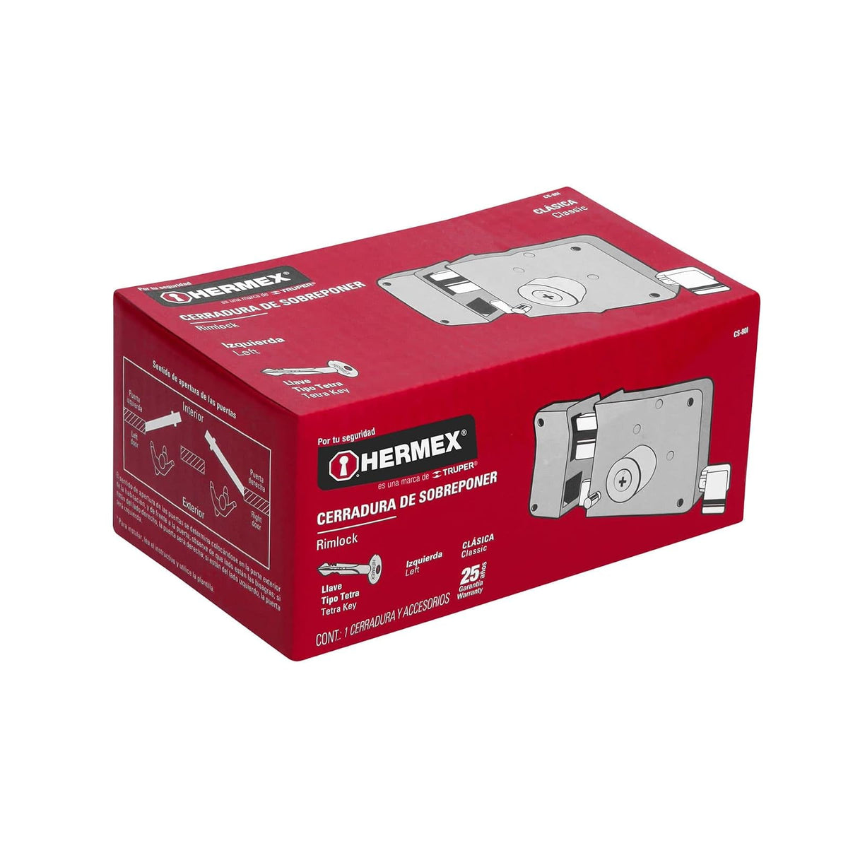Hermex CS-80I, Cerradura de sobreponer clásica (izquierda), llave tetra