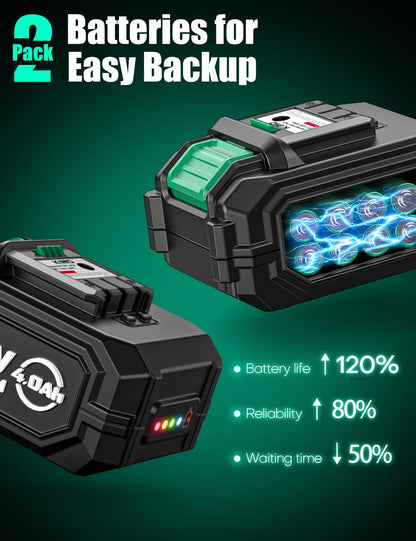 KIMO - Paquete de 2 baterías de 20 V 4000 mAh para taladro KIMO de 20 V, soplador de hojas, amoladora angular, sierra alternativa, herramienta oscilante, clavadora Brad - tecnología de protección de
