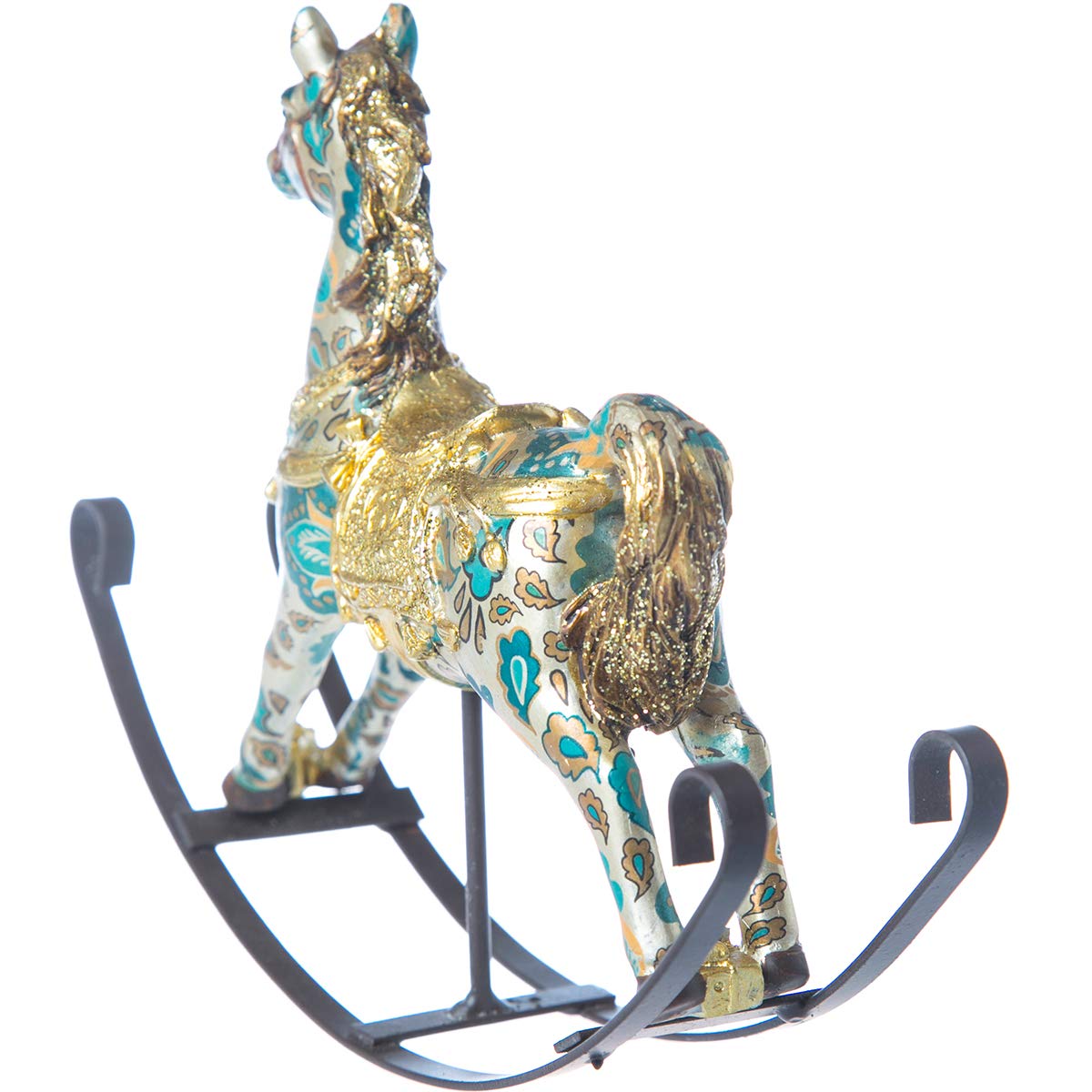 Running Decora Navidad Rococo Figura de poliresina Caballo mecedor Dorado y Verde Chico