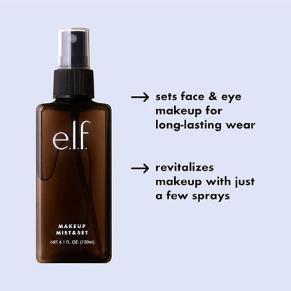 e.l.f. Cosmetics Makeup Mist & Set Fijador de Maquillaje en Spray 120 mL | Fija y Refresca el Maquillaje Todo el Día con Acabado Natural, Vegano y Libre de Crueldad Animal