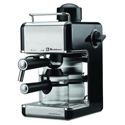 Koblenz Cafetera Espresso y Cappuccino, 4 Tazas, 3.5 Bares de Presión, Potencia de 800 W, Sistema de Espuma para Café Cappuccino, Color Negro con Acero Inoxidable, CKM-650 EIN, 00-0603-00-1