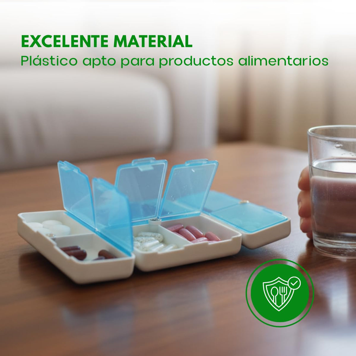 Pastillero de plástico plegable con broche magnético y 8 compartimentos.Organizador de pastillas y medicinas. Pastillero portatil