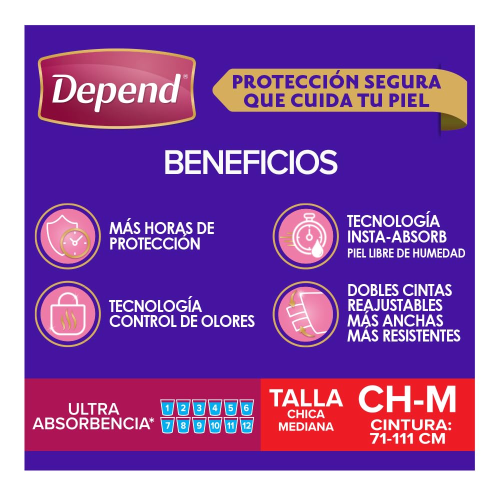 Depend Pañal Nocturno para Incontinencia, Talla Mediana, Unisex, Caja con 6 Paquetes de 10 Piezas (60 pañales), ideal para descargas abundantes