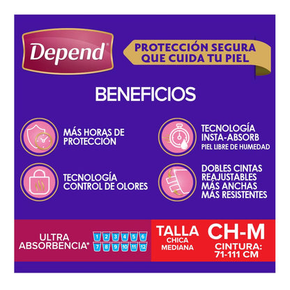 Depend Pañal Nocturno para Incontinencia, Talla Mediana, Unisex, Caja con 6 Paquetes de 10 Piezas (60 pañales), ideal para descargas abundantes