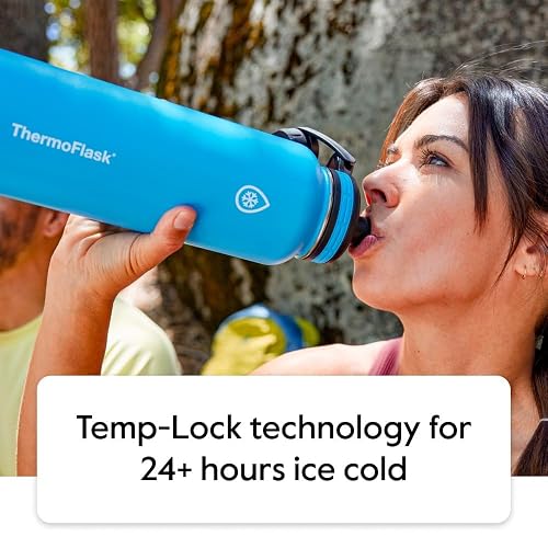Thermoflask Botella de agua doble aislada de acero inoxidable con dos tapas, 40 onzas, ciruela