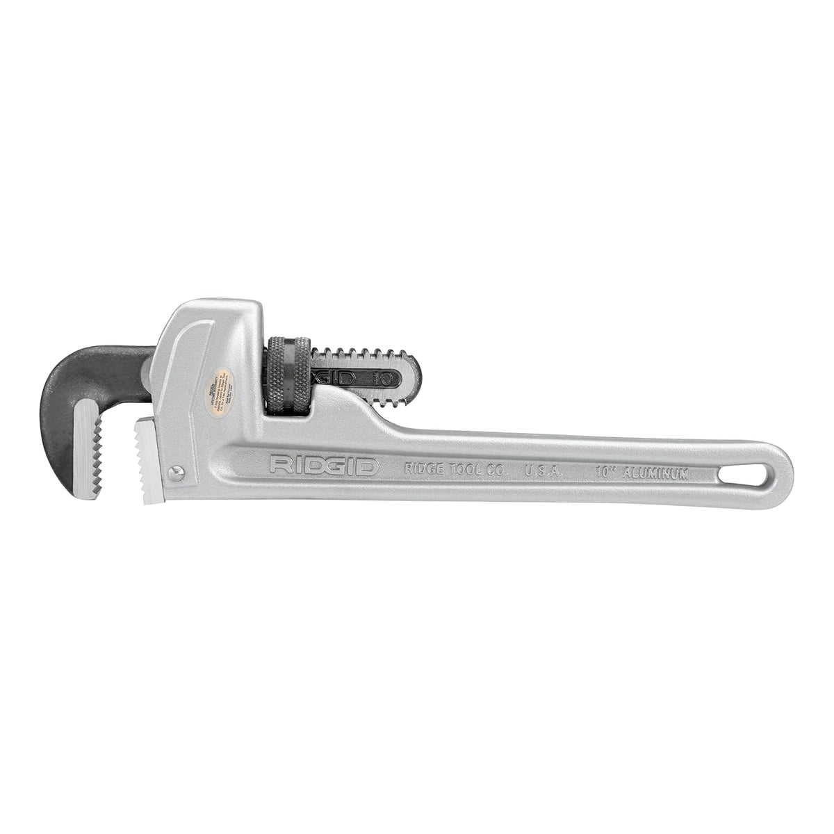 RIDGID 31090 - Llave de tubo recto de aluminio, llave de fontanería resistente de 10 pulgadas con roscas autolimpiables y mordazas de gancho - Pequeño
