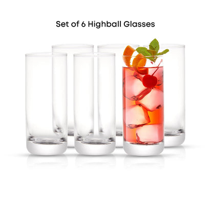 JoyJolt Faye - anteojos de bola de 13 onzas, juego de 6 piezas de vidrio alto Vasos de vidrio sin plomo. Juego de vasos de agua, tazas de vidrio Mojito, vidrio de bar Tom Collins y vaso de cóctel