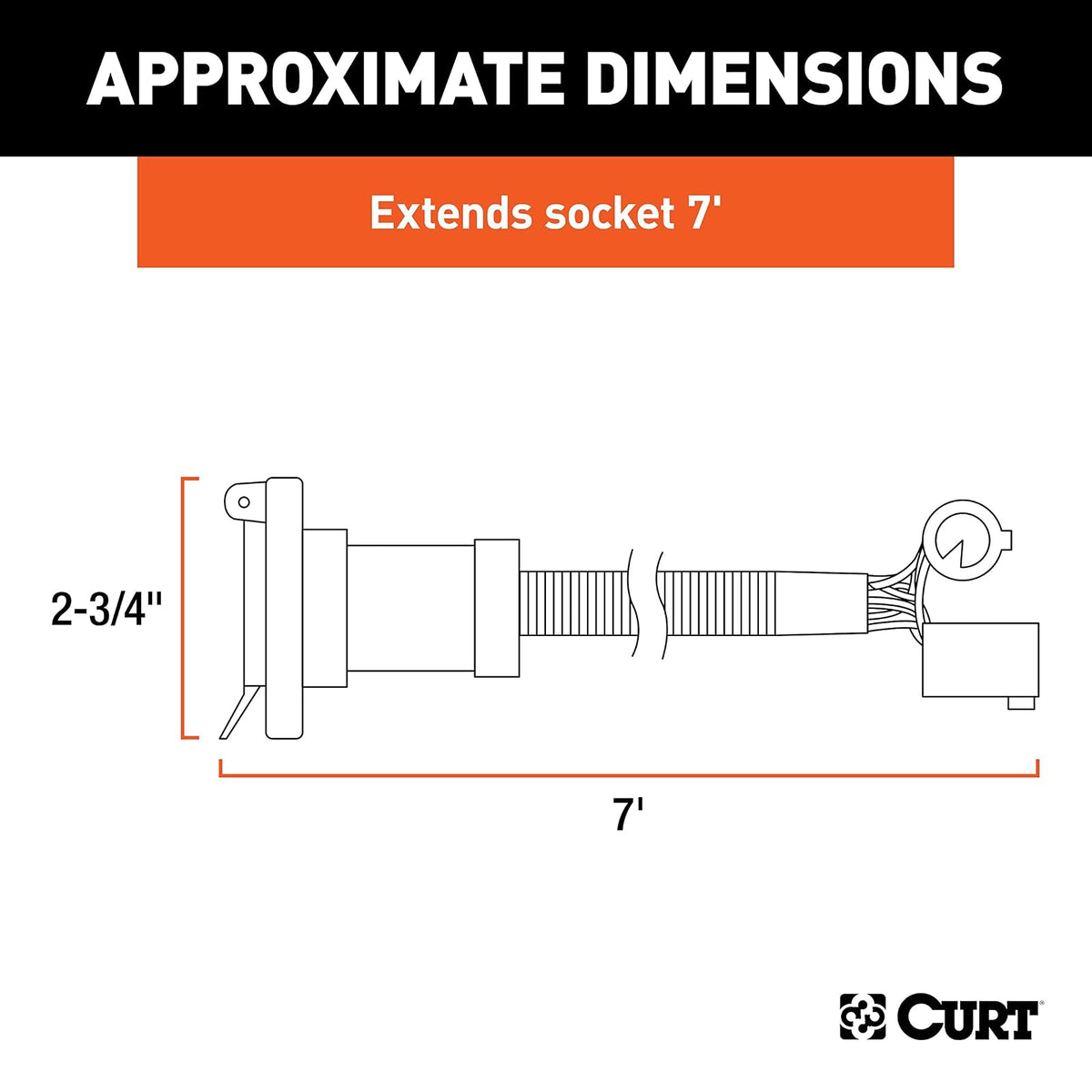 CURT 56070 Extensión de Arnés de Cableado para Remolque de 7 Pies, 7 Pines, Negro