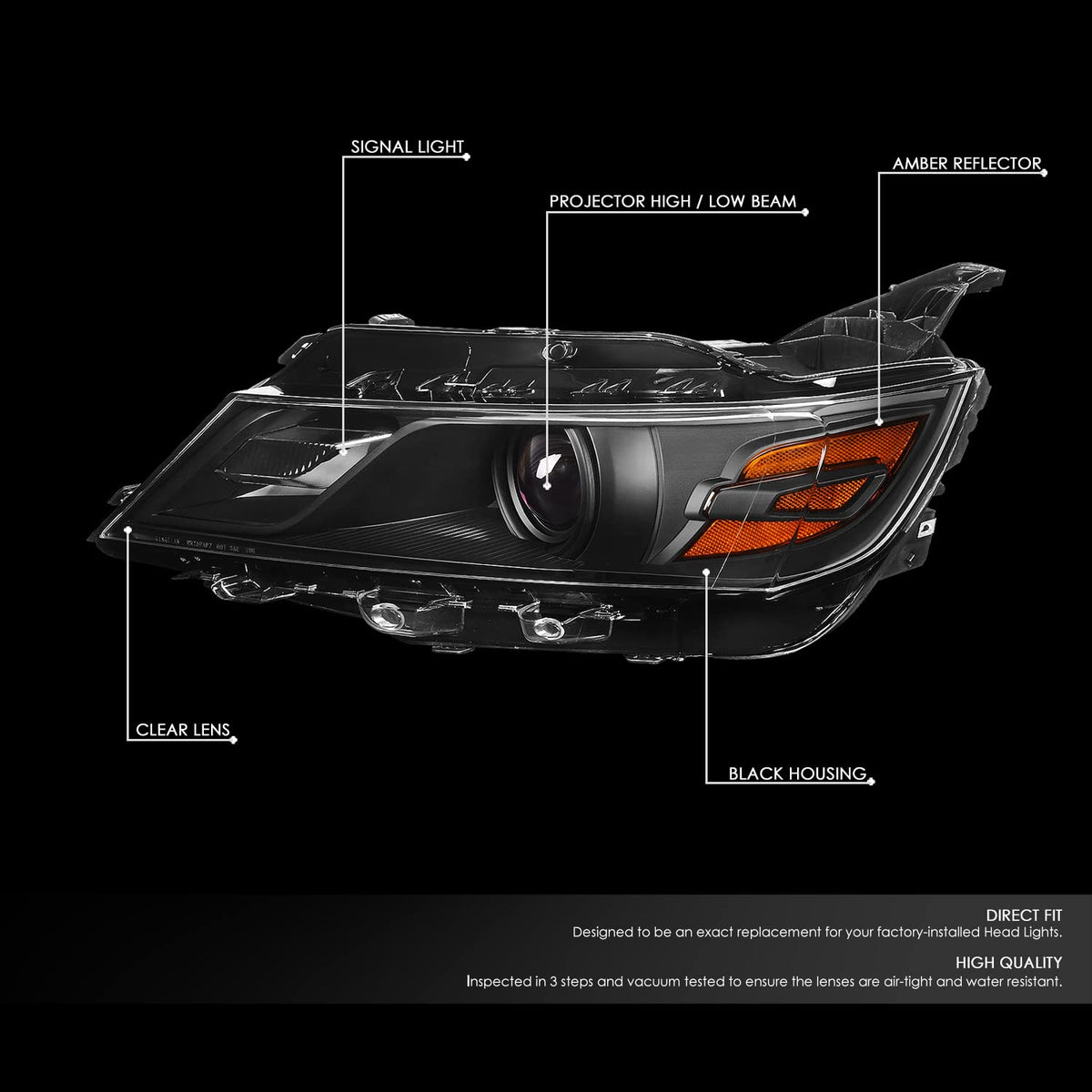 DNA MOTORING Faros Halógenos para Chevy Impala 2015-2019, Carcasa Negra, Reflector Ámbar, HL-OH-CI14-BK-AM