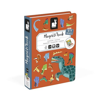 Janod - Magneti'Book Dinosaurios - Juego Educativo magnético 50 Piezas - Desarrollo de Habilidades motoras Finas y la imaginación - A Partir de 3 años