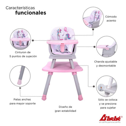 D´bebé Silla Alta 4 en 1 grow with me color rosa