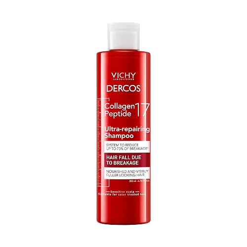 Vichy Dercos Collagen 17 Shampoo Dermatológico Reparador de Daño 200ml | Ultra Reparador con Péptidos Pro-Colágeno para Cabello Dañado y Caída por Quiebre, Cabello Fuerte y con Mayor Densidad