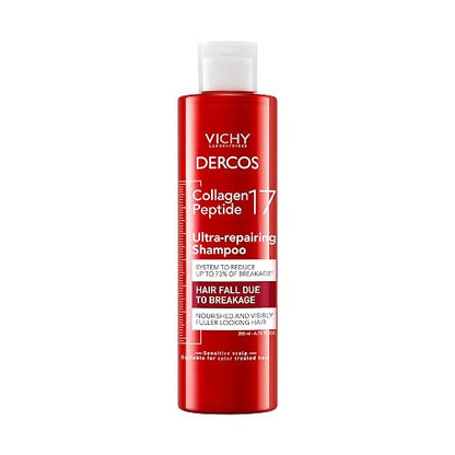 Vichy Dercos Collagen 17 Shampoo Dermatológico Reparador de Daño 200ml | Ultra Reparador con Péptidos Pro-Colágeno para Cabello Dañado y Caída por Quiebre, Cabello Fuerte y con Mayor Densidad